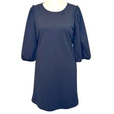 Ann Taylor dress black textured short full sleeve scoop neck shift dress Sz L