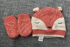 Orange Fox Set Of Hat And Mittens Baby 0-6 Months M S Great condition