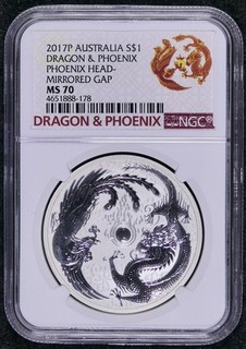 21Dragons: 2017 P Australia Dragon & Phoenix S$1 Mirrored Gap Error (NGC MS70)