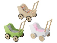 Landau de poupée en bois massif, couleur vert, blanc ou naturel