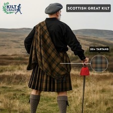Mens Traditional Great Kilt 13oz 18th Century Scottish Great Kilt in 50 Tartans
