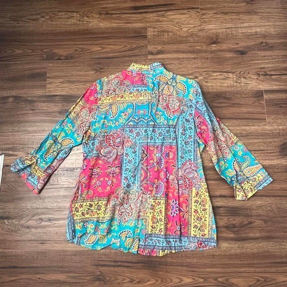 Ralph Lauren Patchwork Print Button Up Shirt Boho… - image 5