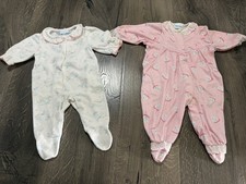 2 Pair vtg carters Baby Footed Button Up One Piece pjs Small/med