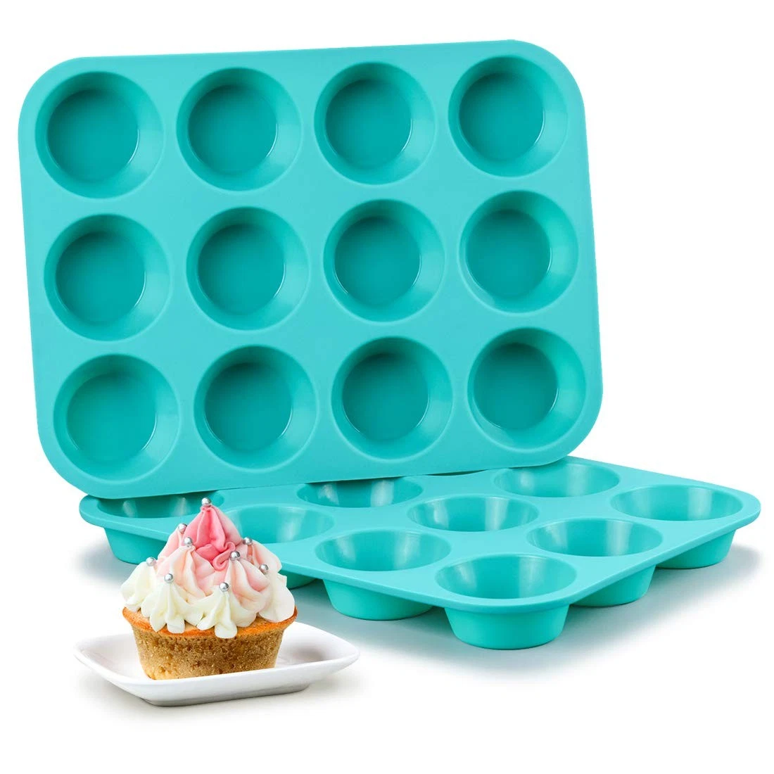 Silicone Muffin Pan Set, Cupcake Pans 12 Cups Silicone Baking Molds, Food , P...