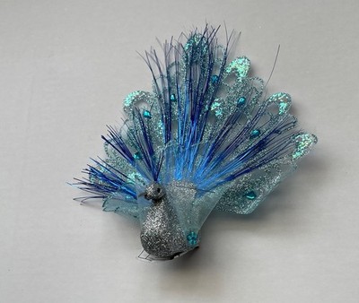 Paar neue 19 cm Pfauen Clip auf Weihnachtsdeko Vögel blau