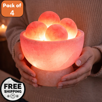 Himalayan Salt Bowl Lamp Set of 4 Natural Pink Crystal Glow Home Wellness Decor