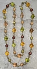 VTG KJL KENNETH LANE Long Beaded Necklace faceted lucite Faux Pearl bead Fall