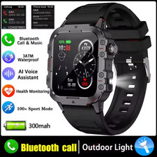 Smart Watch Rugged Waterproof Military Bluetooth Flashlight Android iOS Black