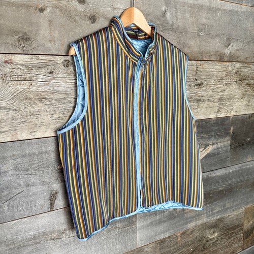 Etro Milano Womens Striped Silk Blend Quilted Vest L Blue Zip Up Luxury Italian - Picture 7 of 14