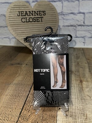 HOT TOPIC FASHION BLACK FISHNET FLOCKED BUTTERFLY TIGHTS PANTYHOSE O/S NWT