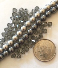 SWAROVSKI CRYSTAL 5810 5mm LIGHT GREY, DARK GREY Pearls, 4mm BLACK DIAMOND Mix