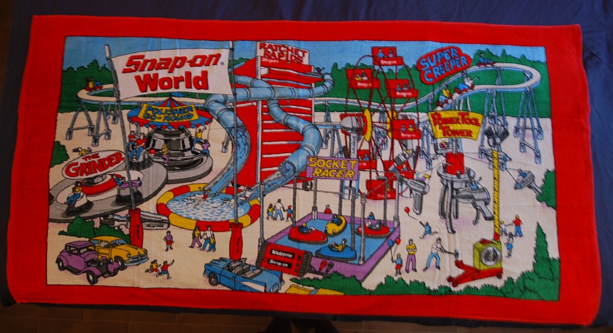 SNAP-ON TOOLS VINTAGE 'SNAP-ON WORLD' BEACH TOWEL CLASSIC BRAND