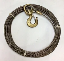 Wire Rope Winch Cable 3/8” X 125’ W/Swivel Hoist Hook Flatbed EIPS Grade Cable