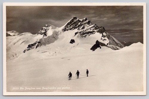 RPPC Bern Schweiz Jungfrau Mt. Peak 3 Gentlemen Wanderer Kletterer Postkarte UNP