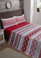 Fairisle Brushed Cotton Sheet Set Single Red Fairisle Brushed Cotton Sheet Set Single Red