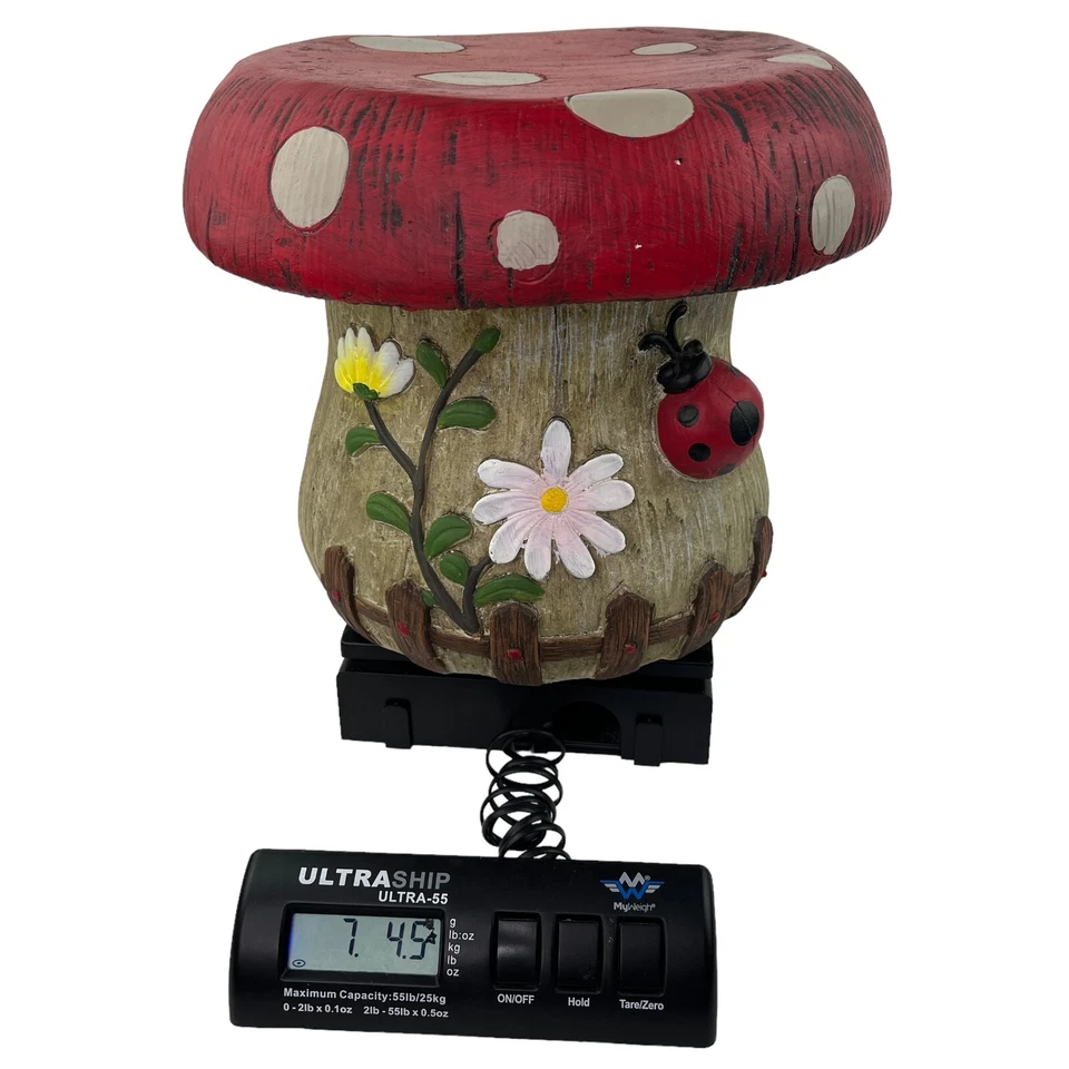 Taburete de jardinería de setas al aire libre jardín cabaña decoración lunares dama insecto mesa Foto 3 de 4