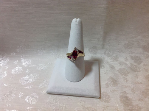 Created Ruby Marquise & Diamond 14K Yellow Gold Ring Size 8.5 - Picture 4 of 8