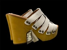 DINGO Women's Sz 10 Dagwood Wooden Sandal Clogs Boho Leather White Festival NEW