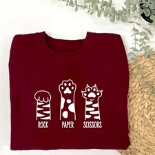 Rock Paper Scissors Cat Sweatshirt - Jumper  Kitty Cat Lover Gift Cat Mum XS-2XL