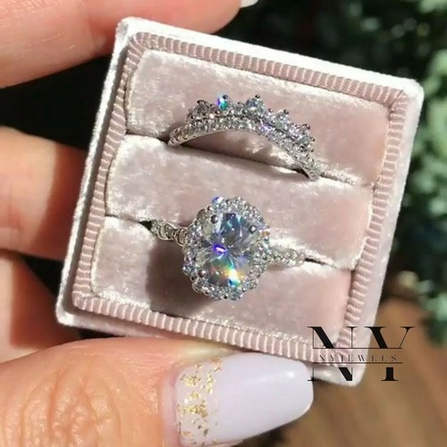 Solid 14K White Gold Moissanite Bridal Set Engagement Ring 3.50 CT Oval Cut - Picture 3 of 7