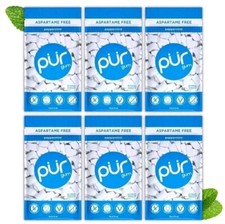 PUR Xylitol PEPPERMINT Chewing Gum 55 Pieces, 6 Pack Sugarless Vegan Dry-Mouth