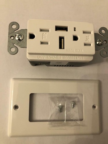 Dual USB Wall Outlet Charger Port Socket with 15 AMP Electrical Receptacles - Picture 3 of 10