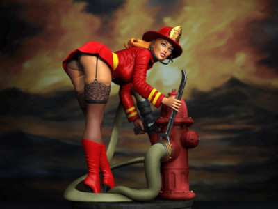 Fire Fighter PinUp, Feuerwehrfrau, Schlauch, sexy Pin-Up Statue, 3D Druck, Figur