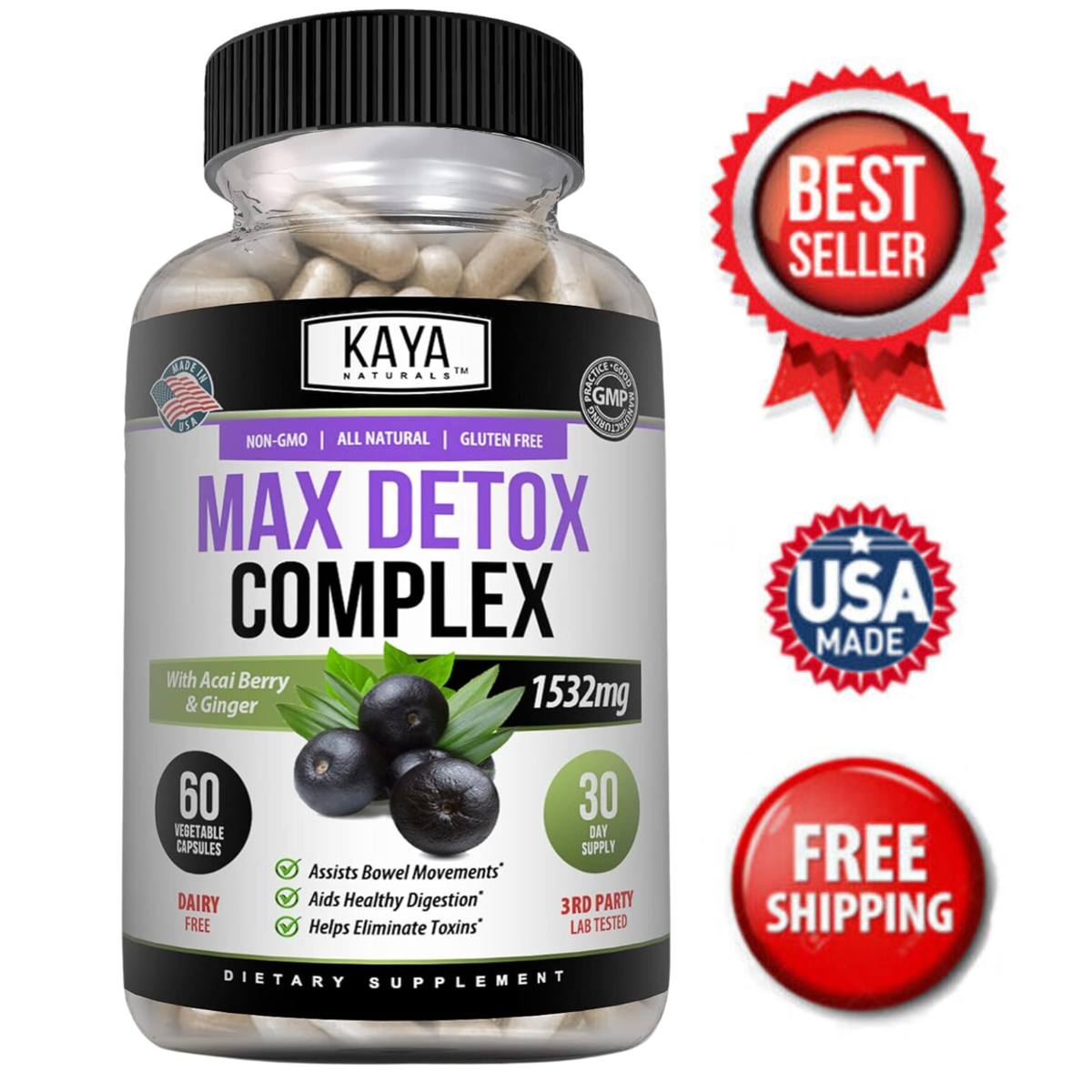 Max Detox 60ct Colon Liver Gut Cleanse Toxins Energy Boost Weight