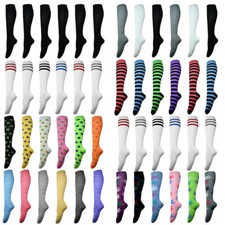 12 Pairs For Womens Girls Funky Cotton Long Knee High Solid Tube Socks Size 9-11