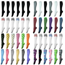 3-12 Pairs Women Girls Funky Cotton Long Knee High Solid Tube Socks Size 9-11