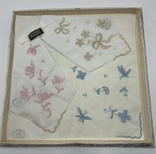 Madeira Handkerchief Lot of 3 Vintage Embroidered Hankies NIB Set
