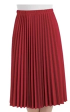 Classic pleated mid-length knit midi skirt comfortable elastic waistband red usa
