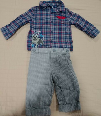 MACYS Baby Boy Piece Set 3-6 Month Dress Button Up Shirt and Houndstooth  Pants