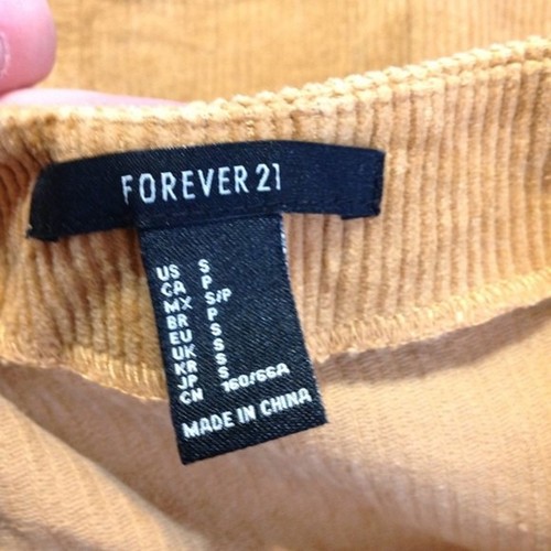 FOREVER 21 Small Mustard Yellow Corduroy Mini Skirt Snap Front Ribbed Boho Chic - Picture 4 of 5