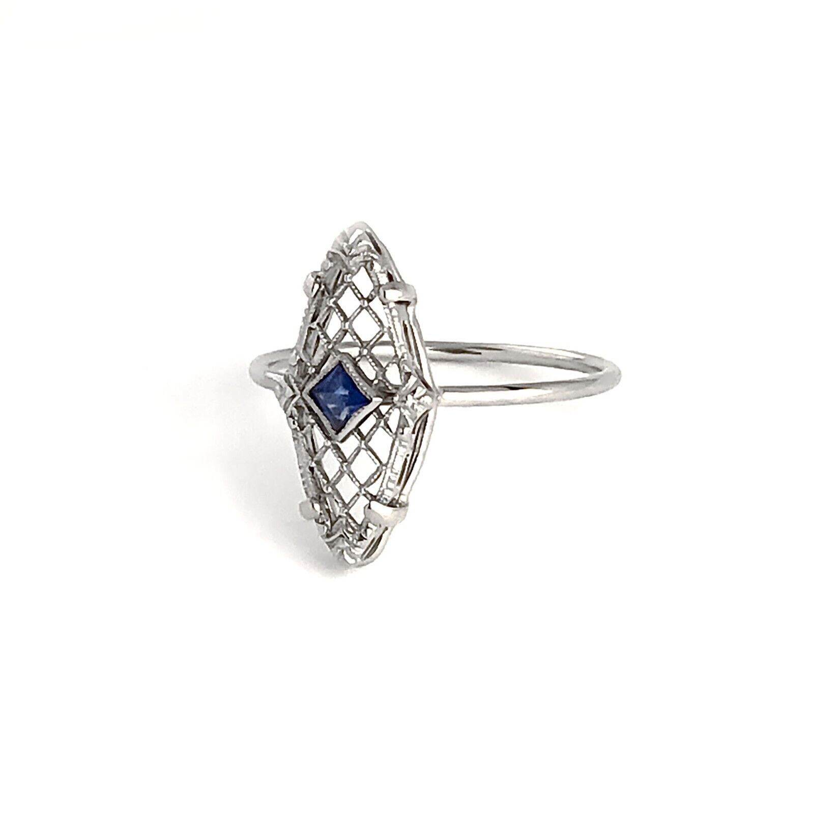 Antique Sapphire 14k White Gold Ring, Edwardian B… - image 3