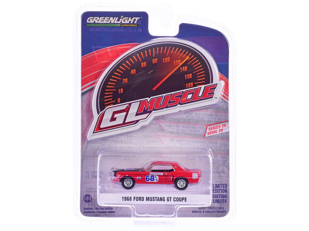 Greenlight 1968 Ford Mustang GT #68 Charlie Henry 1/64 Diecast Model 13360B