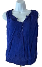 Ana A New Approach Sleeveless Top Blouse Women Small Blue 3 Buttons V Neck Rayon