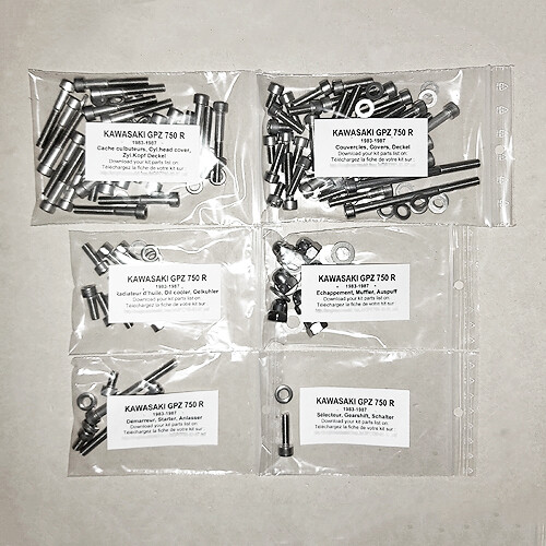 Kit vis moteur Kawasaki GPZ 750 pour remplacer la visserie rouillée et grippée