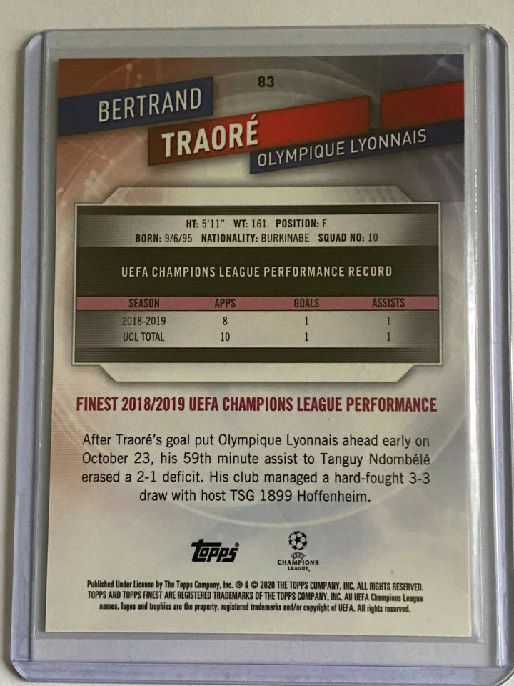 Topps Finest Champions League 2019 2020 BERTRAND TRAORE  /25 orange - Image 2 of 2