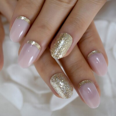 BEPHORA Handmade Cover False Nails Nude Light Pink Marble Short Classical 24Pcs