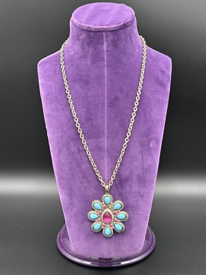 R.J. Graziano Vintage Glass Stone Southwest Pendant Necklace