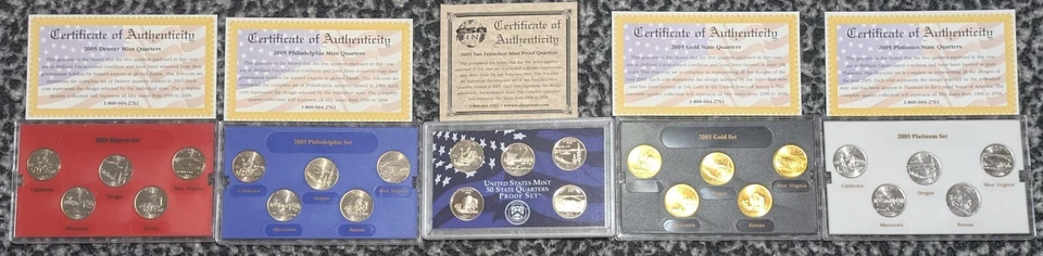 1999 - 2005 State Quarter Collection Coin Sets P D S Proof + Gold & Platinum Plt - Image 3 of 4