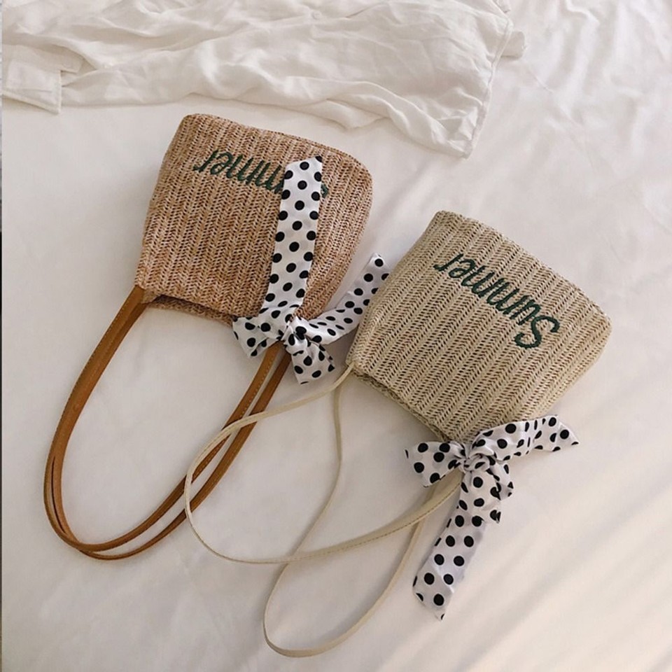 Knit Rattan Woven Summer Beach Bag Straw Bag Crossbody Bag Straw