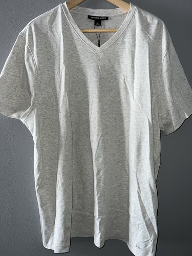 Michael Kors Men's Solid V-Neck Short Sleeved T-Shirt-Fog Heather -XL 370 - 第 1/8 張圖片
