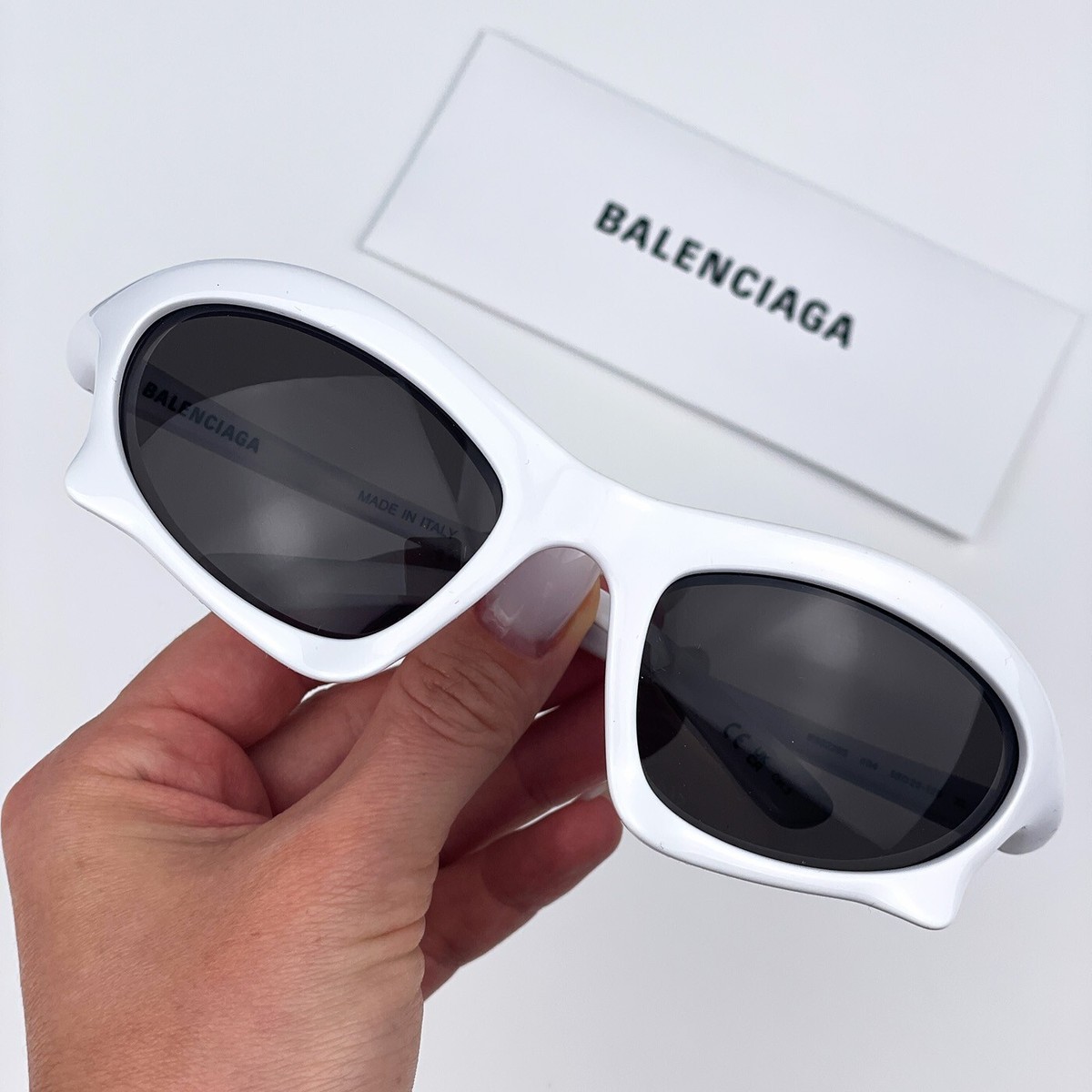 SALE! NEW Balenciaga BB0229S 004 White Grey Bat Rectangle Unisex Sunglasses Sunglasses Balenciaga BB0229S Bat Rectangle - Mia Burton main image 4