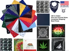 Bandana 100% Cotton FaceMask Bandanas Head Wrap Scarf Paisley Solid Handkerchief