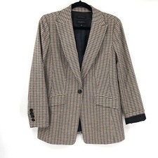 TALBOTS Houndstooth Glen Plaid Blazer Jacket 8 Wool Blend Single Button Oversize