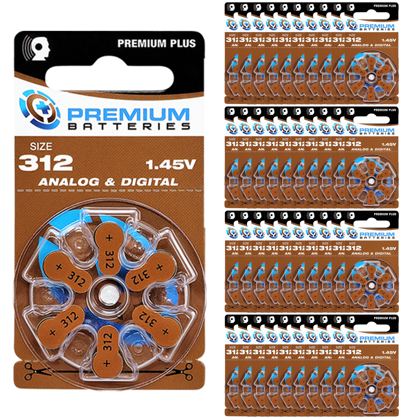 Premium Batteries Size 312 1.45V Hearing Aid Batteries Brown Tab (240 Pack)