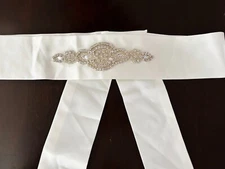 Crystals Rhinestones Ivory Satin Bridal Belt Wedding Sash Self Tie #D