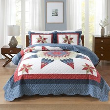 Cotton Quilt Bedding Sets 3 Pieces Soft Reversible Coverlets Luxury Star
